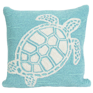 Liora Manne Frontporch Turtle Indoor/Outdoor Pillow 18" Square, Aqua