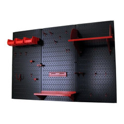 Black Pegboard with Red Peg-Board Accessories by Wall Control Storage Systems - Garage And Tool Storage