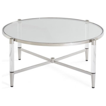 Modus Mariyln Round Glass Top Coffee Table in Silver
