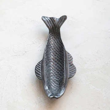 Aluminum Fish Shape Dish, Antique Grey