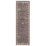 Nourison - Nourison Reseda Area Rug, Blue, 2'3"x7'6" Runner - This enticing old world floral design is undeniably enchanting when presented in captivating shades of sapphire, cream and crimson. Created from a wonderfully enduring yet incredibly soft and shiny polyester blend for long wear and low maintenance, this Reseda area rug from Nourison is a sensible and stupendous way to artfully accentuate any interior, great for high traffic areas.