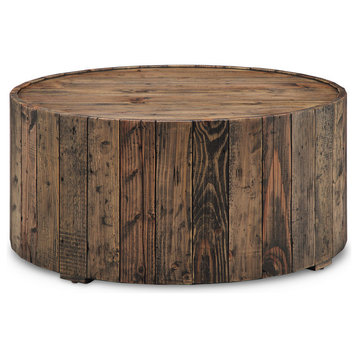 Magnussen Dakota Round Coffee Table with Casters in Rustic Pine
