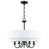 21.5"W 5-Light Black Chandelier Light With White Double Drum Shade