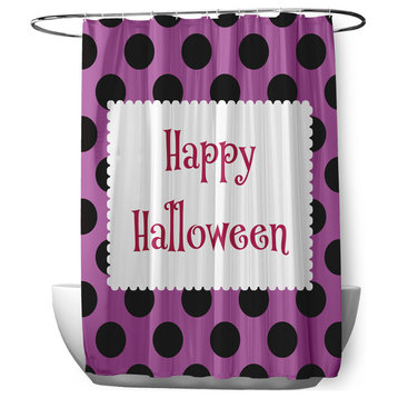 70"Wx73"L Halloween Happy Halloween Dots Shower Curtain, Orchid