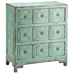Stein World - Stein World 57295 Anna Accent Chest - Lovely Hand Painted Vintage Green Apothecary Style Chest Features A Faded Goldenrod Floral Motif And Three Drawers.