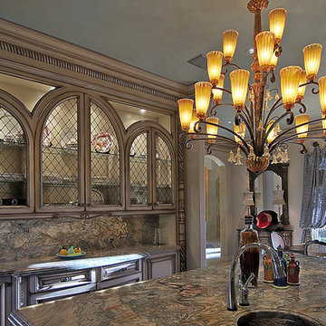 Chandelier and Arch Cabinets