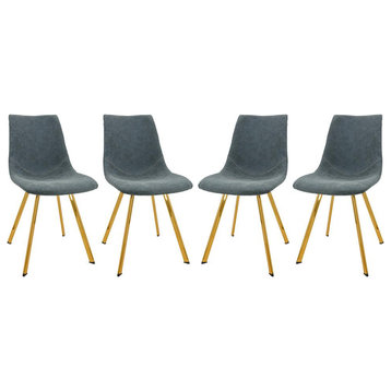 Leisuremod Markley Modern Leather Dining Chair With Gold Legs Set Of 4 Mcg18Bu4