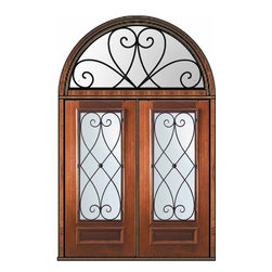 Prehung Transom Double Door 80 Wood Mahogany Charleston 3/4 Lite - Front Doors
