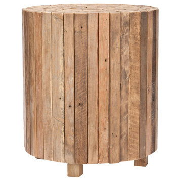 Bryan Rustic Wood Block Round End Table Medium Oak