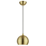 Livex Lighting - Stockton 1 Light Antique Brass With Polished Brass Accents Globe Mini Pendant - Featuring a clean and crisp modern look, the Stockton one light mini pendant makes a contemporary statement with the smooth cone shape of its antique brass finish exterior.  A gleaming shiny white finish on the interior of the metal shade and polished brass finish accents bring a refined touch of style. It will look perfect above a kitchen counter.