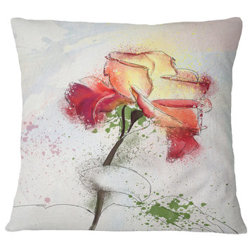 Beautiful Rose Illustration Drawing Floral Throw Pillow, 16"x16"