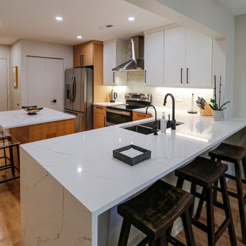 Two Tone Contemporary Euro Beech Wood and White Cabinetry Kitchen