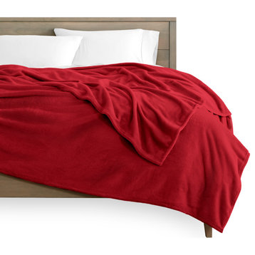 Bare Home Microplush Fleece Blanket, Red, Throw/Travel