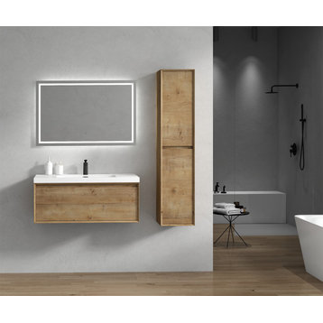 Aurora 42'' Wall Mounted Modern Bathroom Vanity, White Oak