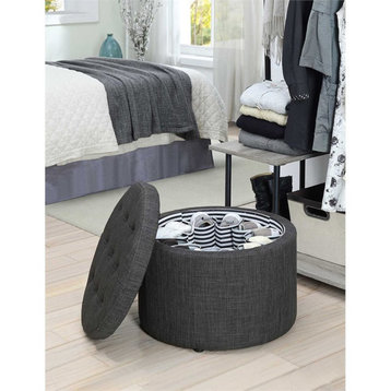 Convenience Concepts Designs4Comfort Round Shoe Ottoman in Gray Fabric