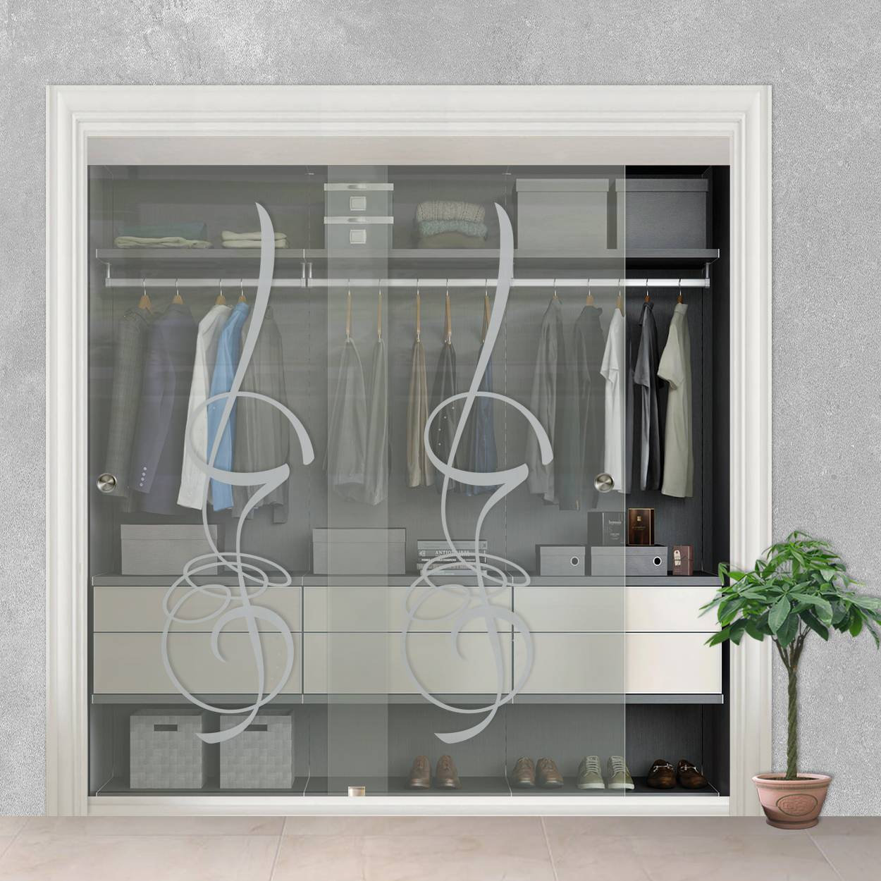 Frameless Sliding Closet Bypass Glass Door With Design, 60"x80 ...
