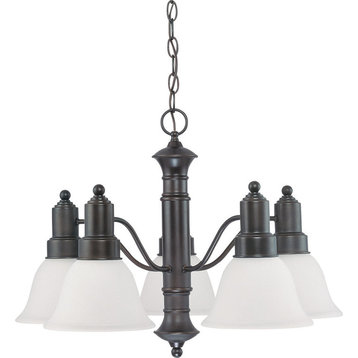 Gotham 5 Light Dimmable LED ES Mahogany Bronze And Frosted Glass Chandelier