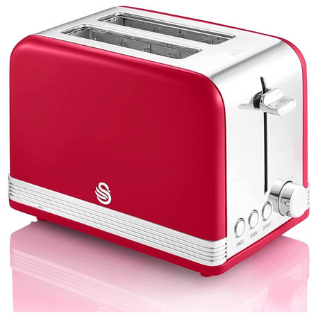 Swan ST19010RN Retro 2 Slice Toaster, 7.1"x10.2"x6.3", Red