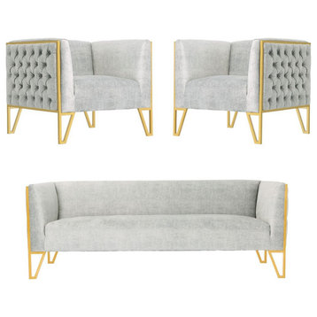 Vector Sofa and Armchair Set of 3, Gray and Gold