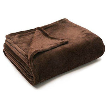 Solid Brown Flannel Throw Plush Cozy Super Soft Size Reversible Fleece Blanket,