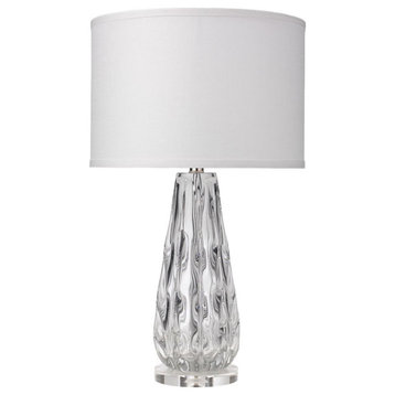 Dramatic Wavy Art Glass Tapered Column Table Lamp 26 in Clear Contemporary