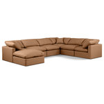 Meridian Furniture - Indulge Upholstered Modular U-Shaped Sectional, Cognac, 7-Piece: 3 Armless Chair, 3 Corner Chair, 1 Ottoman, Fiber Stuffed Vegan Leather - Experience ultimate comfort and style with our cognac vegan leather Indulge Sectional. The luxurious vegan leather will elevate the aesthetic of any room. This sofa provides ample space for you to relax while its modular build offers the option of unlimited configurations. Whether you're looking to add a stylish element to your living room or a comfortable seating option to your bedroom, this sofa is the perfect choice.