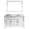 Virtu Huntshire 60" Double Bathroom Vanity, White With Marble Top, With Mirror