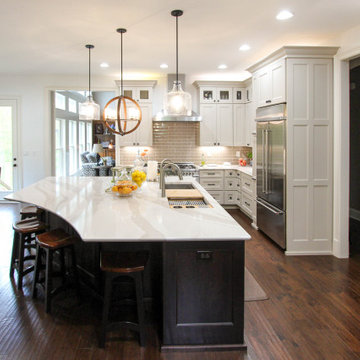 White Kitchen with Espresso Island, Galley Sink, Cambria Britannica Countertop
