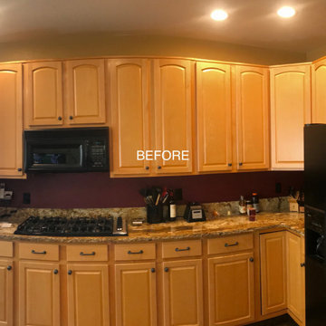 Refinished two-tone kitchen cabinets