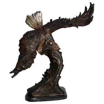 Eagle With Wings Extended 34" Bronze Sculpture Design With Marble Base