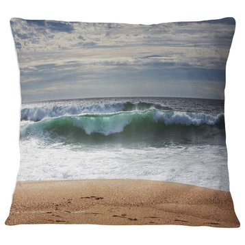Large Blue Waves and Blue Sky Seashore Throw Pillow, 16"x16"