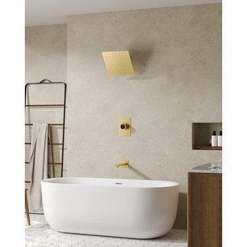 2 Function Shower System Tub and Shower Faucet with Pressure Balance Valve, Brushed Gold, 8 Inches