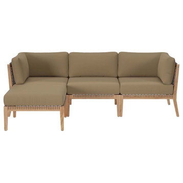 Modway Clearwater 4-Piece Wood Fabric Outdoor Sectional Sofa in Gray/Light Brown