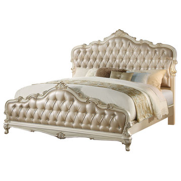 Acme Chantelle King Bed with Button Tufted Panels, Pearl White 23537EK SPECIAL