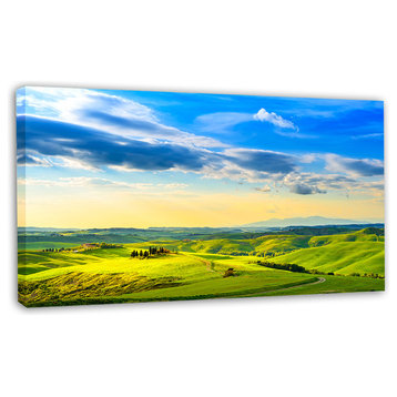 Colorful Tuscany Countryside Farm, Landscape Canvas Wall Art, 32"x16"