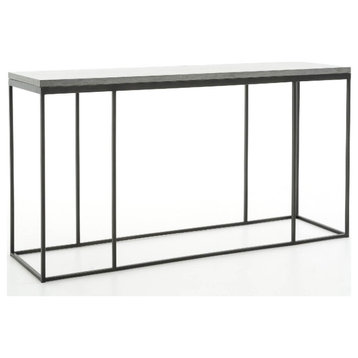French Industrial Iron + Bluestone Top Console Table