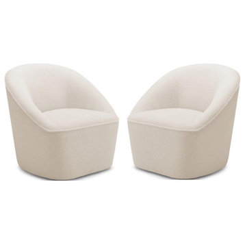 Home Square Polyester Boucle Fabric Swivel Accent Chair in White - Set of 2