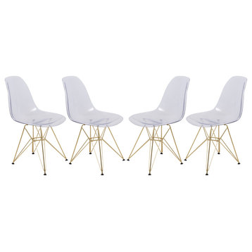 Cresco Molded Eiffel Side Chair with Gold Base, Set of 4, Clear, CR19CLG4