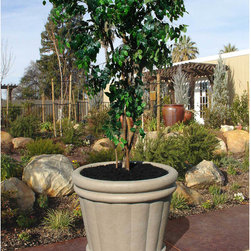 KuStone Round Roman Urn 22" Crushed Stone Planter - Outdoor Pots And Planters