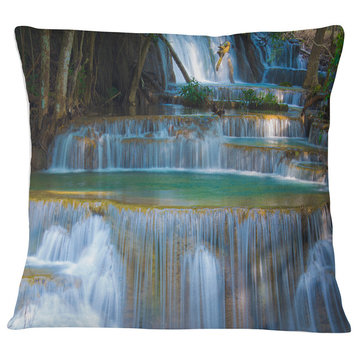 Deep Forest Waterfall Thailand Landscape Photography Throw Pillow, 18"x18"