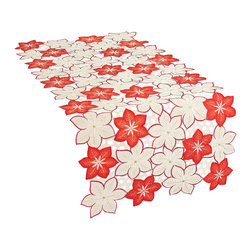 Xia Home Fashions - Candy Cane Poinsettia Embroidered Cutwork Christmas Table Runner, 16''x36'' - Table Runners