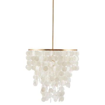 Urban Habitat Isla Layered Capiz Chandelier White Shells, Gold Base Finish