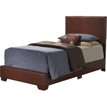 Glory Furniture Aaron Faux Leather Upholstered Twin Bed in Light Brown