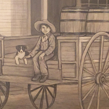 Old western town mural.