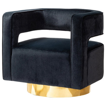 Comfy Swivel Barrel Chair With Metal Base, Black