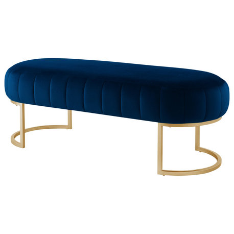 Nicole Miller Lochlan Bench, Upholstered, Navy/Gold Velvet