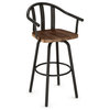 Sloped Arm Swivel Stool With Wood Seat, Counter Seat