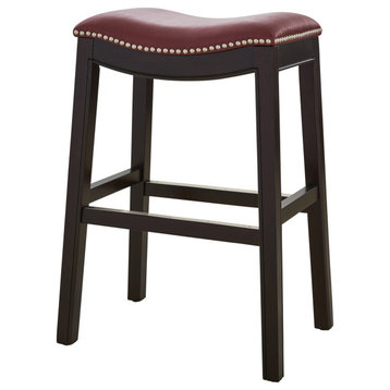 New Ridge Home Goods Julian Counter Height Barstool With Red Faux Leather Seat