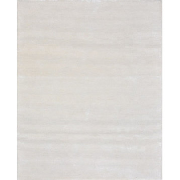 Edgy Collection Hand-Tufted Bamboo Silk and Wool Beige Area Rug, 5'x8'