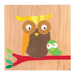 Petit Collage - Brown Owl with Baby Collage - Artwork